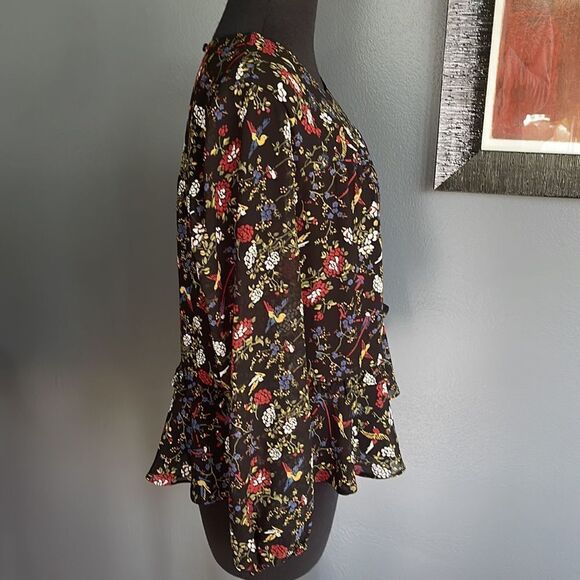 Madewell Sheer-Sleeve Ruffle Peplum Top in Finch Floral. Small. - Picture 7 of 10